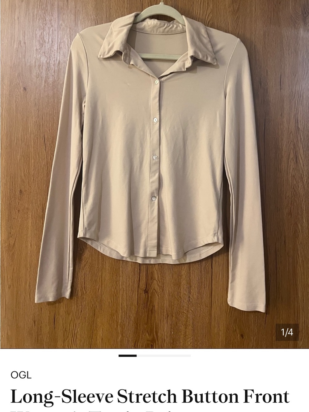 Long-Sleeve Stretch Button Front Shirt - Nude